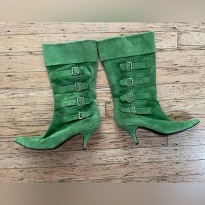 Vero Cuoio + Marc Jacob’s vintage Italian suede Green Heeled Boots